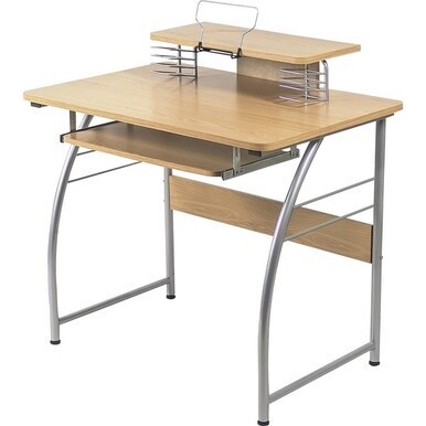 Lorell Upper Shelf Laminate Computer Desk - For - Table TopLaminated Rectangle Top x 23.60&quot; Table Top Width x 35.40&quot; Table Top Depth - 35.20&quot; Height - Assembly Required - Maple - Metal - 1 Each