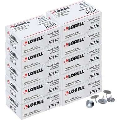 Lorell 5/16&quot; Steel Thumb Tacks - 0.31&quot; Shank - 0.38&quot; Head - for Schedule, Wall - 1000 / Box - Silver - Nickel Plated Steel