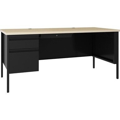 Lorell Fortress Steel Single-pedestal Desk - 60&quot; x 29.5&quot;30&quot; , 0.8&quot; Modesty Panel - Single Pedestal on Left Side - T-mold Edge - Material: Steel - Finish: Black