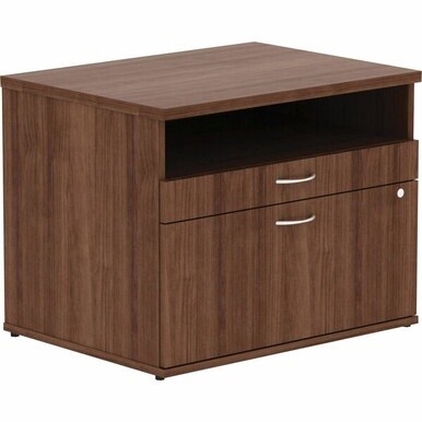 Lorell Walnut Open Shelf File Cabinet Credenza - 2-Drawer - 29.5&quot; x 22&quot;23.1&quot; - 2 x File, Storage Drawer(s) - Finish: Walnut Laminate