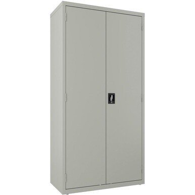 Lorell Steel Wardrobe Storage Cabinet - 36" x 18" x 72" - 2 x Shelf(ves) - Durable, Welded, Recessed Handle, Removable Lock, Locking System, Adjustable Shelf - Light Gray - Steel - Recycled