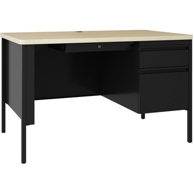 Lorell Fortress Single-pedestal Teacher&#39;s Desk - 48&quot; x 29.5&quot;30&quot; , 0.8&quot; Modesty Panel - Single Pedestal on Right Side - T-mold Edge - Material: Steel - Finish: Black