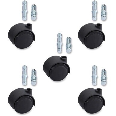 Lorell Premium Dual Soft Wheel Casters Set - 1.97" Diameter - Nylon, Metal - Black - 5 / Set