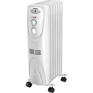 Lorell 1500 Watt 3-Setting Oil Filled Heater - Oil Filled - Electric - 1500 W - 3 x Heat Settings - White