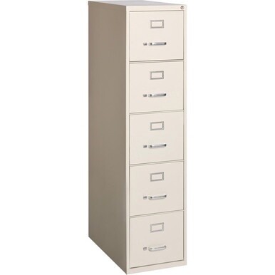 Lorell Commercial Grade Vertical File Cabinet - 5-Drawer - 15&quot; x 26.5&quot; x 61&quot; - 5 x Drawer(s) for File - Letter - Vertical - Ball-bearing Suspension, Heavy Duty, Security Lock - Putty - Steel - Recycle