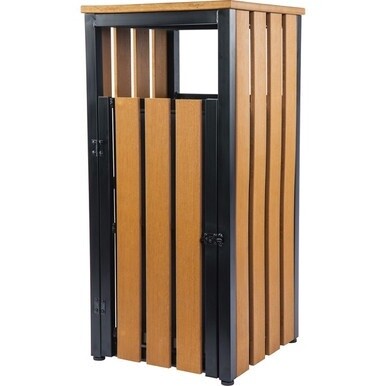 Lorell Outdoor Waste Bin - Rectangular - Weather Resistant - 33.6&quot; Height x 15.8&quot; Width x 15.8&quot; Depth - Polystyrene - Teak - 1 Each