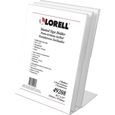 Lorell L-base Slanted Sign Holder Stand - Support 8.50&quot; x 11&quot; Media - Acrylic - 1 / Pack - Clear