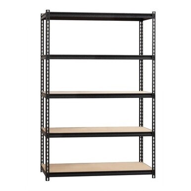 Lorell 2,300 lb Capacity Riveted Steel Shelving - 5 Shelf(ves) - 72&quot; Height x 48&quot; Width x 18&quot; Depth - 30% Recycled - Black - Steel, Particleboard - 1 Each