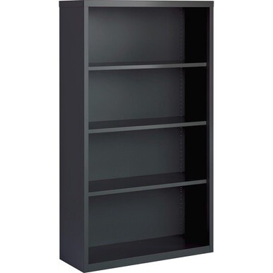 Lorell Fortress Series Charcoal Bookcase - 34.5" x 13"60" - 4 Shelve(s) - Material: Steel - Finish: Charcoal, Powder Coated