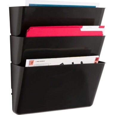 Lorell Wall File Pockets - 14.8&quot; Height x 13.1&quot; Width x 4.3&quot; Depth - Black - 3 / Pack
