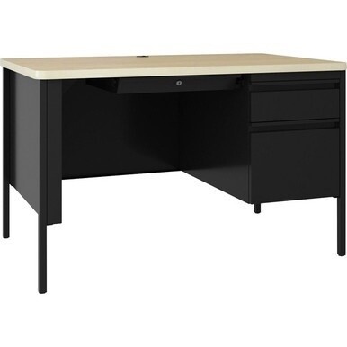 Lorell Fortress Series 48&quot; Right Pedestal Desk - 48&quot; x 29.5&quot;30&quot; , 0.8&quot; Modesty Panel, 1.1&quot; Top - Single Pedestal on Right Side - Square Edge - Material: Steel - Finish: Black