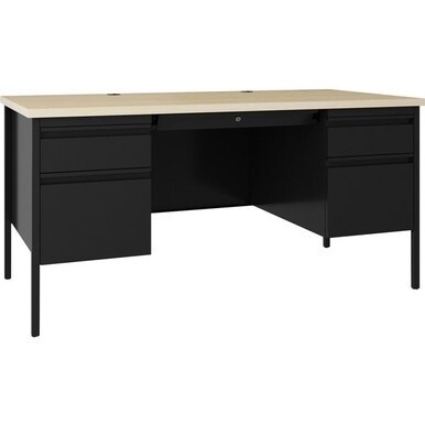 Lorell Fortress Maple Top Double-pedestal Desk - 60&quot; x 29.5&quot;30&quot; , 1.1&quot; Top, 0.8&quot; Modesty Panel - File Drawer(s) - Double Pedestal - Square Edge - Material: Steel - Finish: Black