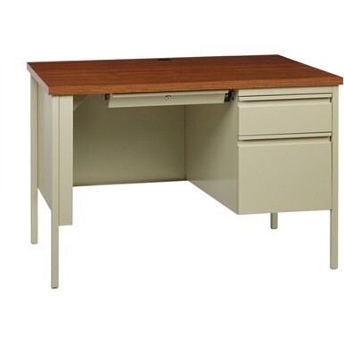 Lorell Fortress Series Oak Laminate Top Desk - 45.5&quot; x 24&quot;29.5&quot; , 1.1&quot; Table Top - Box, File Drawer(s) - Single Pedestal on Right Side - Square Edge