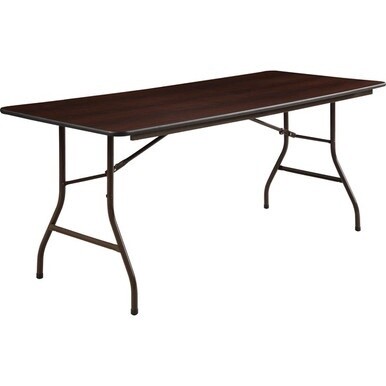 Lorell Economy Folding Table - For - Table TopMelamine Rectangle Top - 72" Table Top Length x 30" Table Top Width x 0.63" Table Top Thickness - 29" Height - Mahogany - 1 Each