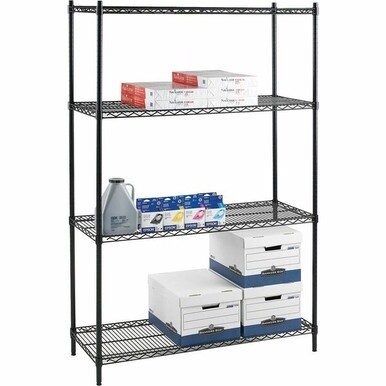 Lorell Industrial Adjustable Wire Shelving Starter Unit - 36&quot; x 24&quot; x 72&quot; - 4 x Shelf(ves) - 4000 lb Load Capacity - Black - Steel