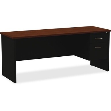 Lorell Walnut Laminate Commercial Steel Right-pedestal Credenza - 2-Drawer - 72" x 24" , 1.1" Top - 2 x Box, File Drawer(s) - Single Pedestal on Right Side - Material: Steel - Finish: Walnut Laminate,