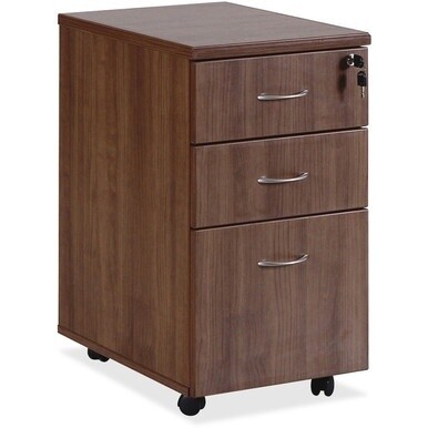 Lorell Essentials Walnut Freestanding Mobile Pedestal - 3-Drawer - 1" Top, 3.8" Drawer Pull, 0.1" Edge, 15.8" x 22"28.4" Pedestal - 3 x Box, File Drawer(s) - Single Pedestal - For File Storage