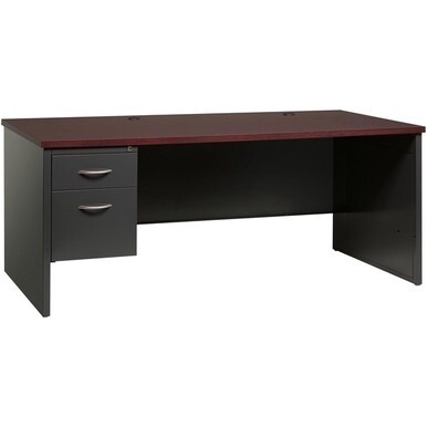 Lorell Mahogany Laminate/Charcoal Modular Desk Series Pedestal Desk - 2-Drawer - 72&quot; x 36&quot; , 1.1&quot; Top - 2 x Box, File Drawer(s) - Single Pedestal on Left Side - Material: Steel - Finish: Mahogany Lami