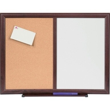 Lorell Dry-Erase/Bulletin Combo Board - 36&quot; (3 ft) Width x 48&quot; (4 ft) Height - Melamine Surface - Mahogany Wood Frame - 1 Each