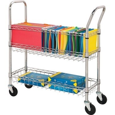 Lorell Wire Mail Cart - 99.21 lb Capacity - 4 Casters - 4&quot; Caster Size - Steel - x 34.3&quot; Width x 12.5&quot; Depth x 40&quot; Height - Chrome - 1 Each