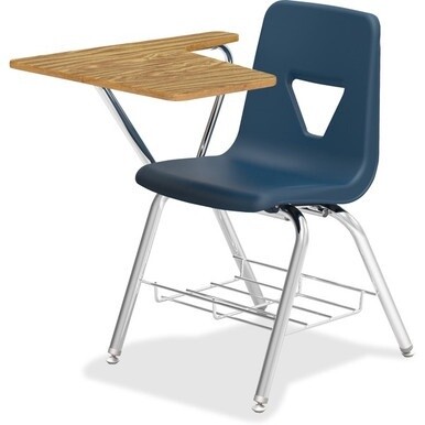 Lorell Tablet Arm Study Top Student Combo Desks - Tubular Steel Frame - Four-legged Base - Navy, Oak - Polypropylene - Armrest - 2 / Carton