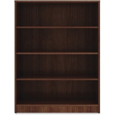 Lorell Walnut Laminate Bookcase - 4 Shelf(ves) - 48&quot; Height x 36&quot; Width x 12&quot; Depth - Sturdy, Adjustable Feet - Walnut - Laminate - 1 Each