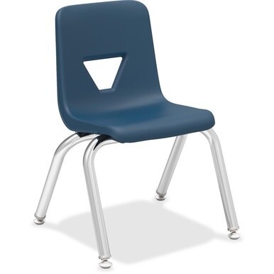 Lorell 12&quot; Seat-height Stacking Student Chairs - Four-legged Base - Navy - Polypropylene - 4 / Carton