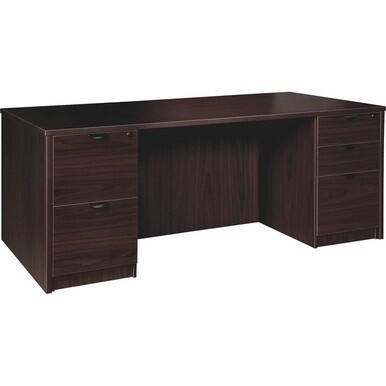 Lorell Prominence 2.0 Espresso Laminate Double-Pedestal Desk - 5-Drawer - 1" Top, 72" x 36"29" - 5 x File, Box Drawer(s) - Double Pedestal - Band Edge - Material: Particleboard - Finish: Espresso Lami