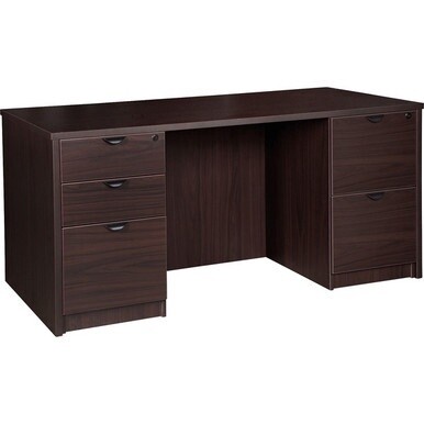 Lorell Prominence 2.0 Espresso Laminate Double-Pedestal Desk - 5-Drawer - 1" Top, 66" x 30"29" - 5 x File, Box Drawer(s) - Double Pedestal - Band Edge - Material: Particleboard - Finish: Espresso Lami