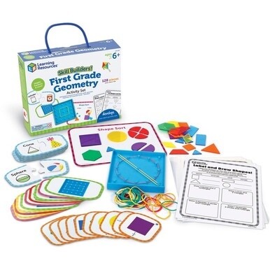 Learning Resources Skill Builders! First Grade Geometry Activity Set - Theme/Subject: Fun - Skill Learning: Geometry, Shape, Fraction - 128 Pieces - 6-10 Year - 1 Each