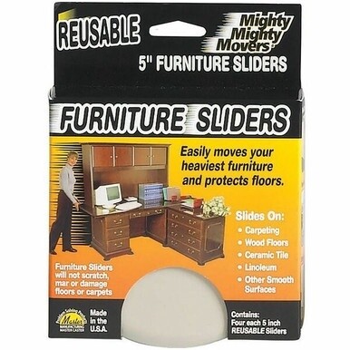 Mighty Mighty Movers Furniture Sliders, Reusable - 5&quot; dia., Polymer Plastic Base, Foam Cushion, Beige, 4/pk