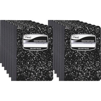 Mead Composition Book - Sewn - 7 1/2&quot; x 9 3/4&quot; - White Paper - Black Marble Cover - 12 / Carton