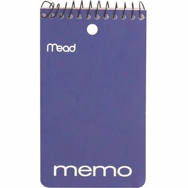 Mead Wirebound Memo Book - 60 Sheets - 120 Pages - Wire Bound - College Ruled - 3&quot; x 5&quot; - White Paper - AssortedCardboard Cover - Stiff-back, Hole-punched - 1 Each