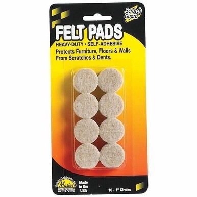 Scratch Guard Self-Adhesive Felt Circles - 16 Pad of 1&quot; Diameter - Circle - Self-adhesive - Beige - Polyester Felt - 16/Pack