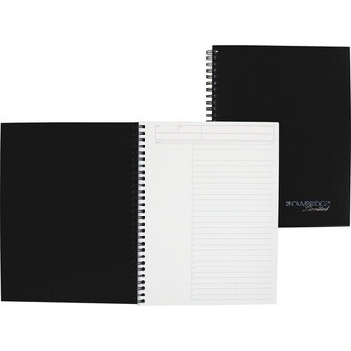 Mead Action Planner Business Notebook - Twin Wirebound - 9.50&quot; x 7.5&quot; x 0.6&quot; - Black Cover - Pocket, Pen Loop, Perforated, Dual-sided Pocket, Bungee - Recycled - 1 Each