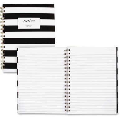 Cambridge Hardcover Wirebound Notebook - Twin Wirebound - Both Side Ruling Surface - Ruled7.3&quot; x 9.5&quot; - Black &amp; White Stripe Cover - Hard Cover, Dual Sided - 1 Each