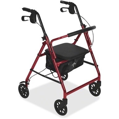 Medline Basic Steel Rollators - 350 lb Load Capacity - 6&quot; Wheel - Red