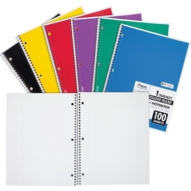 Mead One-subject Spiral Notebook - 100 Sheets - Spiral - College Ruled - 8&quot; x 10 1/2&quot;8&quot; x 10.5&quot; - White Paper - Back Board - 1 Each