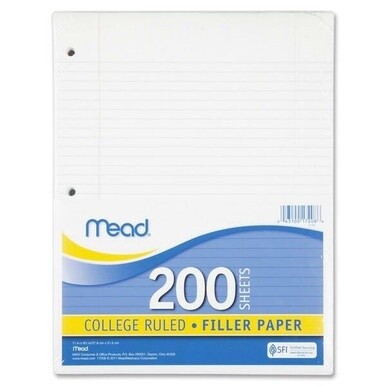 Mead Notebook Filler Paper - Letter - 200 Sheets - Spiral - 0.31&quot; Ruled - Ruled Red Margin - 16 lb Basis Weight - Letter - 8 1/2&quot; x 11&quot; - White Paper - 200 / Pack