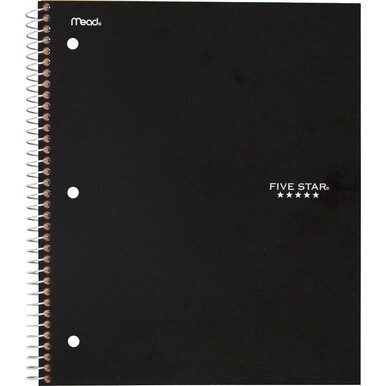 Five Star College Ruled 1-subject Notebook - 100 Sheets - Wire Bound - Wide Ruled - 8&quot; x 11&quot; - BlackPlastic Cover - 1 Each
