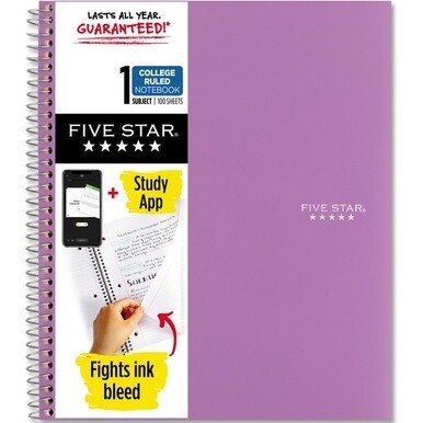 Five Star Wirebound Notebook - 1 Subject(s) - 100 Pages - Wire Bound - College Ruled - Letter - 8 1/2" x 11" - Purple Cover - Double Sided Sheet, Durable, Water Resistant, Wear Resistant, Tear Proof, 