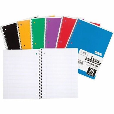 Mead One-subject Spiral Notebook - 70 Sheets - Spiral - College Ruled - 8&quot; x 10 1/2&quot; - White Paper - AssortedBoard Cover - Heavyweight, Punched - 1 Each