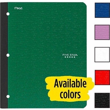 Five Star 11&quot; 1-subject Wireless Notebook - 80 Sheets - Sewn - College Ruled - 3 Hole(s) - 9 1/8&quot; x 11&quot; - BlackPlastic Cover - Pocket, Perforated, Bleed Resistant, Easy Tear, Durable Cover - 1 Each