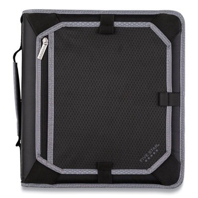 Zipper Binder, 3 Rings, 2&quot; Capacity, 11 x 8.5, Black/Gray Accents