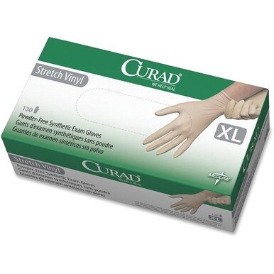 Medline Powder-free Stretch Vinyl Exam Gloves - X-Large Size - Cream - Stretchable, Latex-free, Non-sterile - For Multipurpose - 130 / Box - 9.50&quot; Glove Length