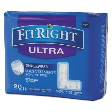 FitRight Ultra Protective Underwear, Large, 40&quot; to 56&quot; Waist, 20/Pack