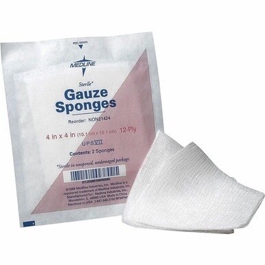 Medline Sterile 12 Ply Cotton Gauze Sponges - 12 Ply - 4&quot; x 4&quot; - 50/Box - White