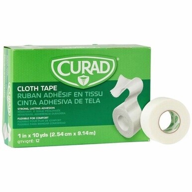 Curad Cloth Silk Adhesive Tape - 10 yd Length x 1&quot; Width - Cloth - For Secure Dressing - 12 / Box - White