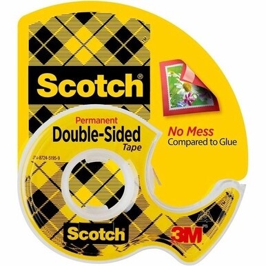 Scotch Double-Sided Tape - 12.50 yd Length x 0.50" Width - 1" Core - Acrylate - Permanent Adhesive Backing - Dispenser Included - Handheld Dispenser - Long Lasting - For Splicing, Mount Picture/Poster