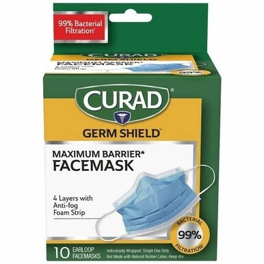 Curad Medical-grade FaceMasks - Recommended for: Healthcare - Fog, Fluid, Bacteria, Pollen, Dust Protection - White - Comfortable, Breathable, Adjustable Nose Guard, Fluid Resistant, Earloop Style Mas